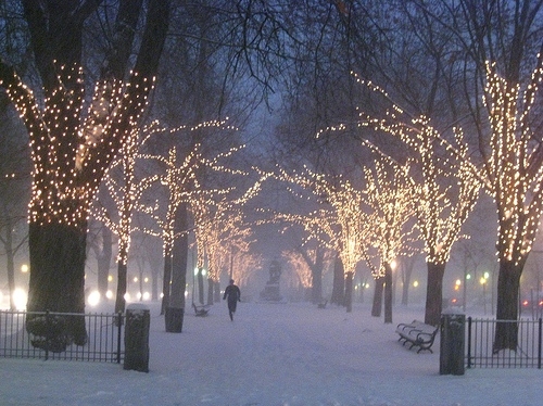 man-walking-down-christmas-lighted-street